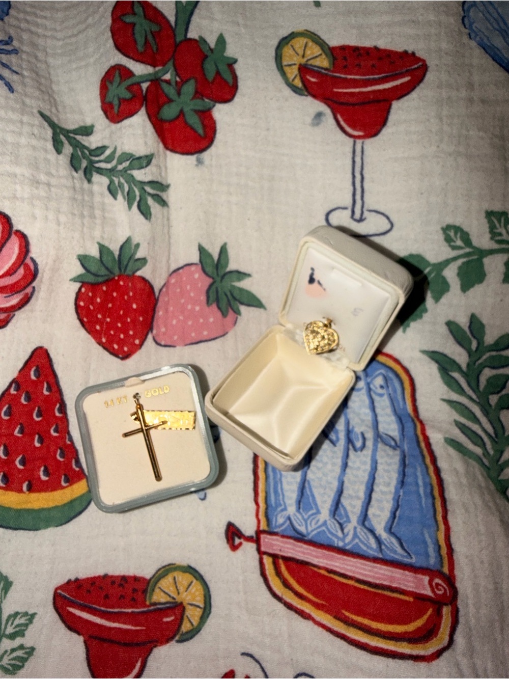 Gold Cross and Heart Pendant Set - Shiny Yellow Gold
